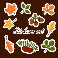 Set of stickers of autumn elements, bright colorful autumn leaves. Vector cartoon style. Isolated on a white background