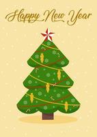 Design of New Year's card with the image of Christmas tree. Vector illustration, cartoon style.