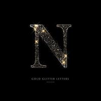 Glittering golden letters on a black background,shiny letters. vector