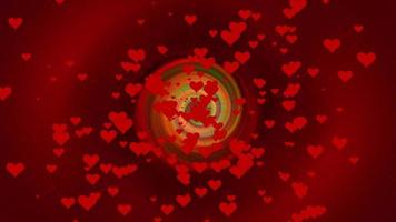 Abstract red background with lots of flying hearts