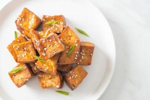 fried tofu with white sesame and teriyaki sauce photo