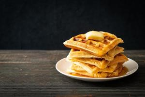 waffle stack with butter and honey photo