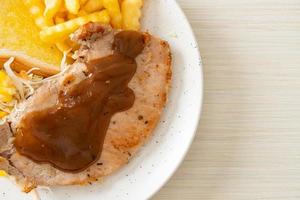 pork steak with black peppers gravy sauce photo