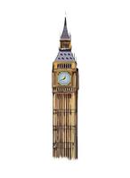 London big ben tower from multicolored paints. Splash of watercolor, colored drawing, realistic. Vector illustration of paints