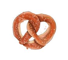 Pretzel from multicolored paints. Splash of watercolor, colored drawing, realistic. Vector illustration of paints