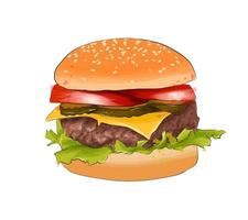 Burger from multicolored paints. Splash of watercolor, colored drawing, realistic. Vector illustration of paints