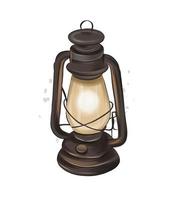 Vintage kerosene lamp from multicolored paints. Splash of watercolor, colored drawing, realistic, flashlight. Vector illustration of paints