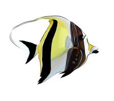 Tropical Fish, Horned Zankle, Exotic Fish, Zankl Moorish Idol from multicolored paints. Splash of watercolor, colored drawing, realistic. Vector illustration of paints