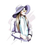 Beautiful fashion woman in sunglasses, stylish girl from multicolored paints. Splash of watercolor, colored drawing, realistic. Vector illustration of paints