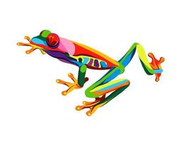 Tree frog from multicolored paints. Splash of watercolor, colored drawing, realistic. Vector illustration of paints