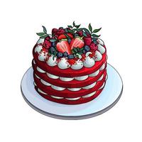 Strawberry cake from multicolored paints. Splash of watercolor, colored drawing, realistic. Vector illustration of paints