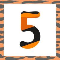 Number five with tiger pattern vector