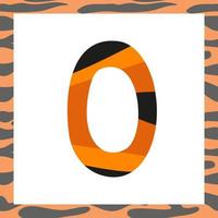 Number zero with striped tiger pattern vector