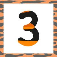 Number three with tiger pattern vector