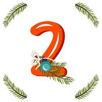 Red number two with green Christmas tree branch vector