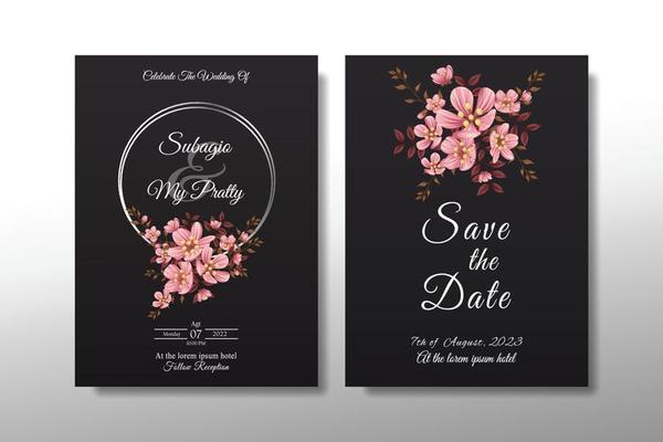 Set of cards with cherry blossoms, leaves. wedding concept. Decorative wedding card vector or invitation design background