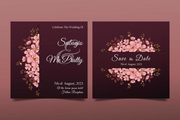 Set of cards with cherry blossoms, leaves. wedding concept. Decorative wedding card vector or invitation design background