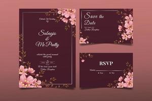 Set of cards with cherry blossoms, leaves. wedding concept. Decorative wedding card vector or invitation design background