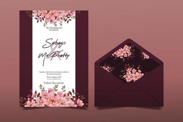 Set of cards with cherry blossoms, leaves. wedding concept. Decorative wedding card vector or invitation design background