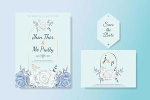 vector de invitación de boda de hermoso diseño de flor rosa azul