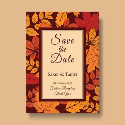 autumn wedding card hand drawn leaf vector. premium Vectors, designs that can be edited as needed.