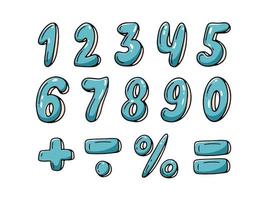 conjunto de números de 0 a 10, signos matemáticos más, menos, igual, porcentaje aislado sobre fondo blanco. vector