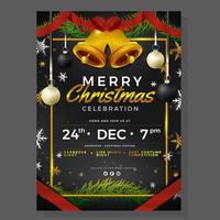 Elegant Christmas Celebration Poster with Bells and Snowflakes vector