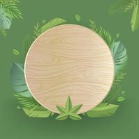 Circle Wooden Board with Foliages Background vector