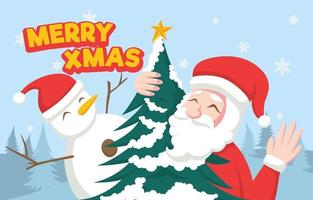 Santa Claus and Snowman on Christmas vector