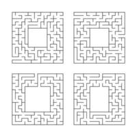 A set of square mazes. Game for kids. Puzzle for children. One entrances, one exit. Labyrinth conundrum. Flat vector illustration isolated on white background. With place for your image.