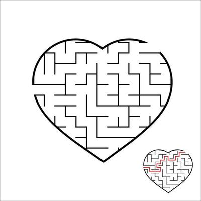 Abstract heart shaped labyrinth. Game for kids. Puzzle for children. One entrances, one exit. Maze conundrum. Simple flat vector illustration isolated on white background.