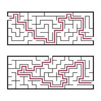 Black rectangular labyrinth with an input and an exit. An interesting and useful game for children. Simple flat vector illustration isolated on white background. With the answer.