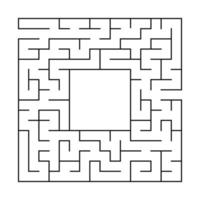 Abstract square maze with entrance and exit. An interesting and useful game for children. Simple flat vector illustration isolated on white background. With a place for your drawings.