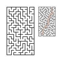 Abstract rectangular maze. Game for kids. Puzzle for children. One entrance, one exit. Labyrinth conundrum. Flat vector illustration isolated on white background. With answer.
