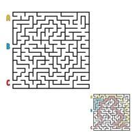 Abstract square maze. Game for kids. Puzzle for children. Find the right way to the exit. Labyrinth conundrum. Flat vector illustration isolated on white background. With the answer.