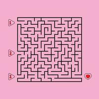 Abstract square maze. Game for kids. Puzzle for children. Find the right path to the heart. Labyrinth conundrum. Flat vector illustration isolated on white background.