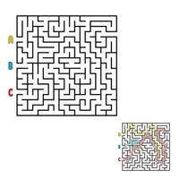 Abstract square maze. Game for kids. Puzzle for children. Find the right way to the exit. Labyrinth conundrum. Flat vector illustration isolated on white background. With the answer.