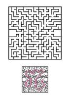 Abstract square maze. Game for kids. Puzzle for children. One entrances, one exit. Labyrinth conundrum. Simple flat vector illustration isolated on white background. With answer.