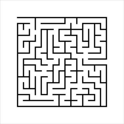 Abstract square maze. Game for kids. Puzzle for children. One entrances, one exit. Labyrinth conundrum. Simple flat vector illustration isolated on white background.