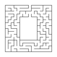 Abstract square maze with entrance and exit. An interesting and useful game for children. Simple flat vector illustration isolated on white background. With a place for your drawings.