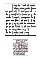 Abstract square maze. Game for kids. Puzzle for children. One entrances, one exit. Labyrinth conundrum. Vector illustration isolated on white background. With answer. With place for your image.