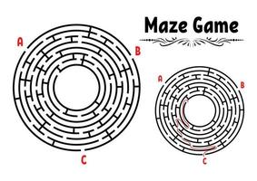 Abstract round maze. Game for kids. Puzzle for children. Labyrinth conundrum. Flat vector illustration isolated on white background. With answer. Vintage style