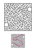 Abstract square maze. Game for kids. Puzzle for children. One entrances, one exit. Labyrinth conundrum. Simple flat vector illustration isolated on white background. With answer.