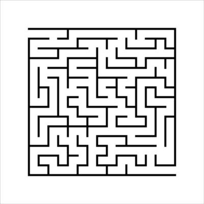 Abstract square maze. Game for kids. Puzzle for children. One entrances, one exit. Labyrinth conundrum. Simple flat vector illustration isolated on white background.