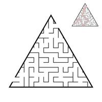 Abstract triangular labyrinth. Game for kids. Puzzle for children. One entrance, one exit. Labyrinth conundrum. Flat vector illustration isolated on white background. With answer.