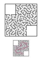 Abstract square maze. Game for kids. Puzzle for children. One entrances, one exit. Labyrinth conundrum. Vector illustration isolated on white background. With answer. With place for your image.