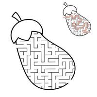 Maze eggplant. Game for kids. Puzzle for children. Cartoon style. Labyrinth conundrum. Black and white vector illustration. With answer. The development of logical and spatial thinking.