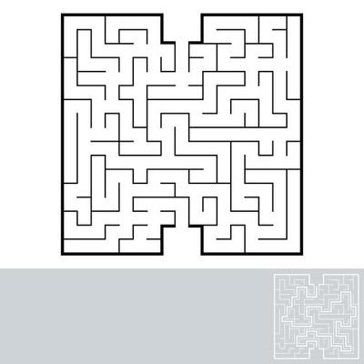 Abstract square maze. Game for kids. Puzzle for children. Labyrinth conundrum. Black flat vector illustration isolated on white background. With answer.