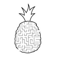 Maze pineapple. Game for kids. Puzzle for children. Cartoon style. Labyrinth conundrum. Black and white vector illustration. The development of logical and spatial thinking.