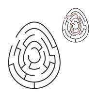 Black oval labyrinth. Game for kids. Puzzle for children. Holiday, egg, Easter. Maze conundrum. Flat vector illustration isolated on white background. With answer.